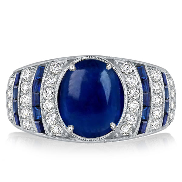 

Italo Oval Blue Sapphire Vintage Engagement Ring Cocktail Ring, White