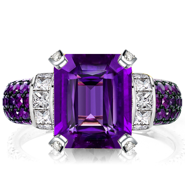 

Italo Amethyst Emerald Cut Vintage Engagement Ring For Women, White