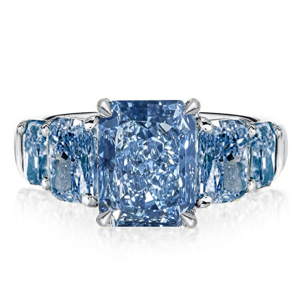 

Italo Five Stone Blue Topaz Radiant Cut Wedding Rings, White