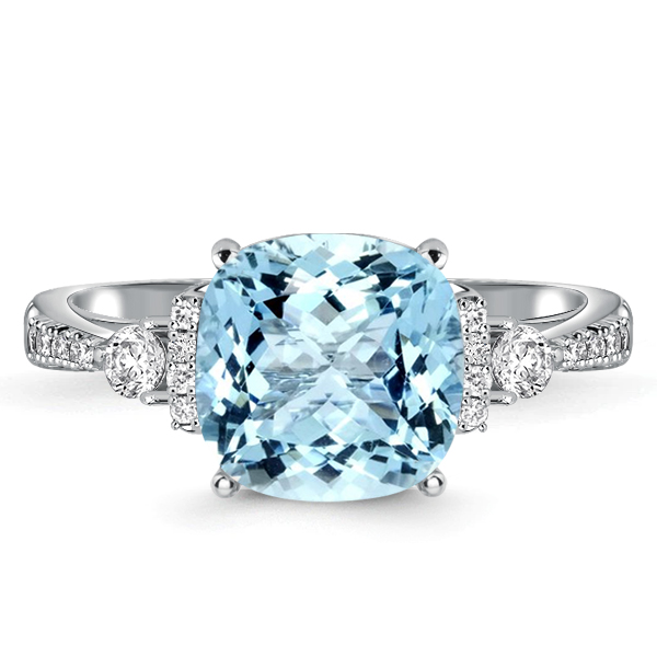 

Italo Cushion Cut Aquamarine Ring Sterling Silver Rings Women, White