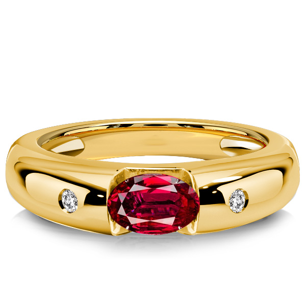 

Italo Golden Oval Cut Ruby Ring Three Stone Rings, White