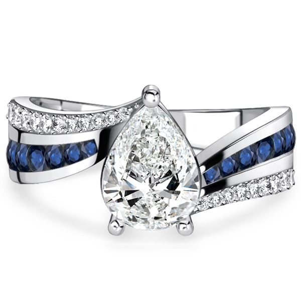

Italo Bypass Blue Sapphire Ring Pear Shaped Engagement Ring, White