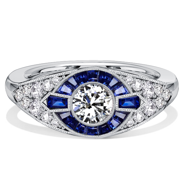 

Italo Vintage Blue Sapphire Ring Wedding Rings Art Deco Jewelry, White