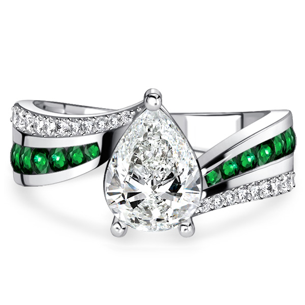 

Italo Bypass Emerald Sapphire Ring Pear Shaped Engagement Ring, White