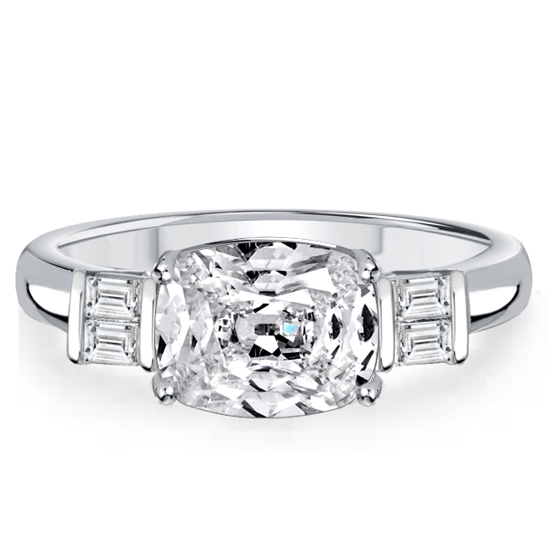 

Italo Cushion Cut White Sapphire Engagement Rings 3 Stone Ring