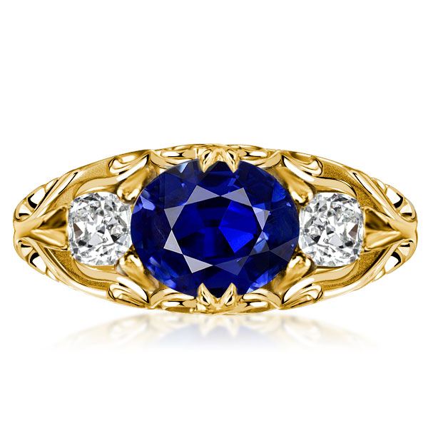 

Italo Blue Sapphire East West Oval Cut Vintage Engagement Ring, White