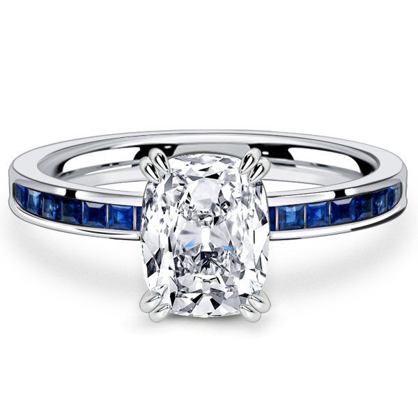 

Italo Channel Set Cushion Cut White Sapphire Engagement Rings