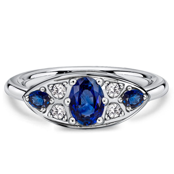 

Italo Oval Cut Blue Sapphire Ring Vintage Engagement Ring, White
