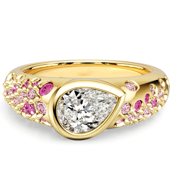 

Italo Golden Pear Cut Pink Sapphire Ring Bezel Set Unique Engagement Rings, White