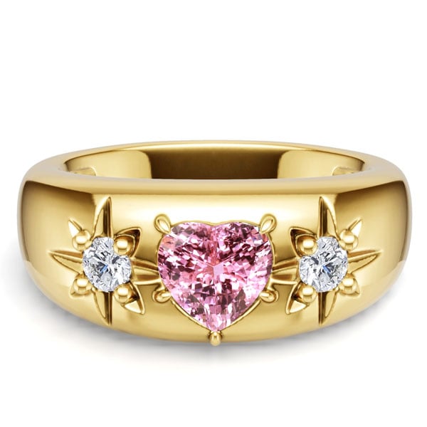 

Italo Golden Heart Cut Pink Sapphire Three Stone Engagement Rings, White