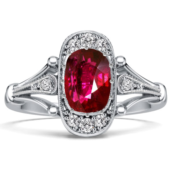 

Italo Unique Ruby Ring Cushion Cut Ruby Engagement Ring, White