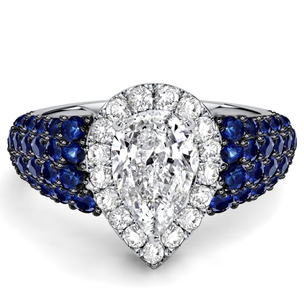 

Italo 2 Tone Halo Pear Cut Blue Sapphire Unique Engagement Rings, White