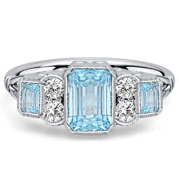 

Italo Milgrain Bezel Emerald Cut Aquamarine Ring Vintage Engagement Rings, White