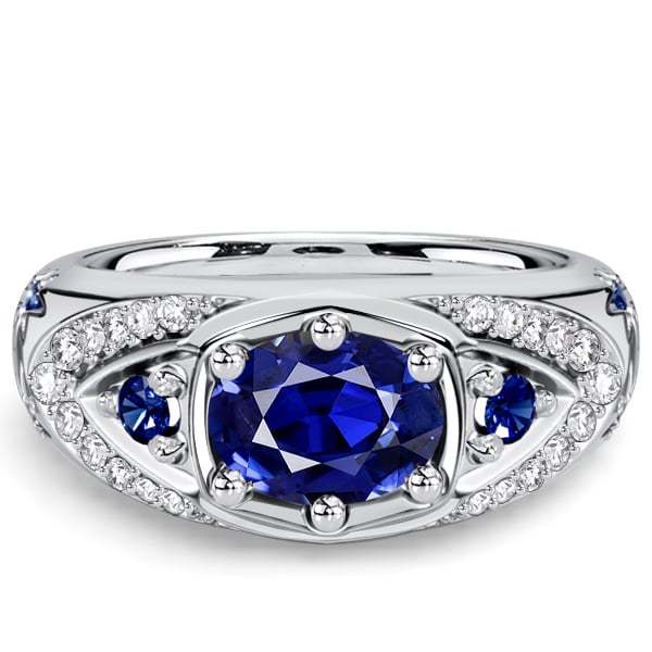 

Italo Stellar Design Halo Blue Sapphire Oval Cut Engagement Rings, White
