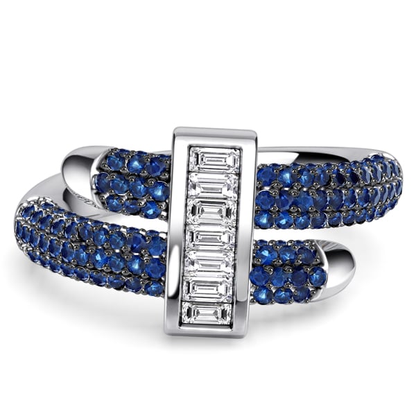 

Italo Micro Pave Blue Sapphire Round & Baguette Cut Unique Engagement Rings, White