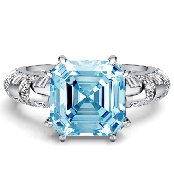 

Italo Knife-Edge Asscher Cut Aquamarine Ring For Women, White