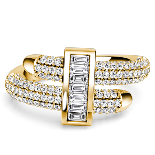 Italo Golden Micro Pave Round & Baguette Cut Unique Engagement Rings