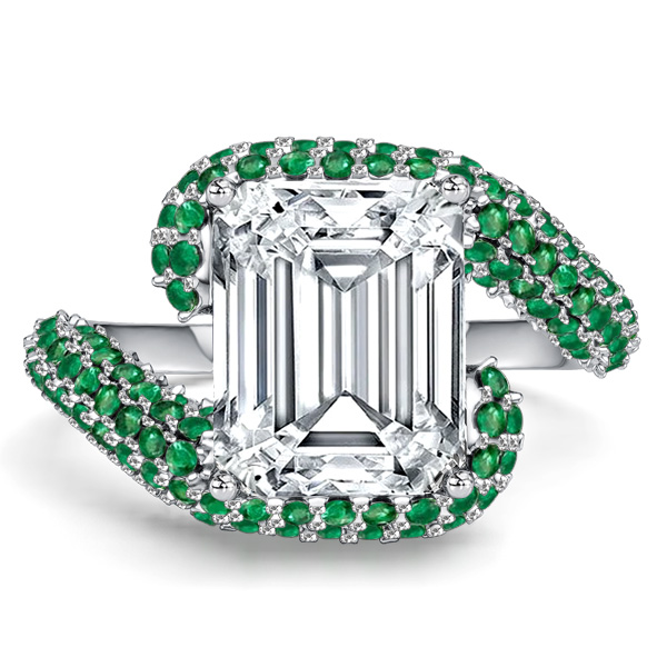

Italo Micro Pave Bypass Emerald Sapphire Emerald Cut Unique Engagement Ring, White
