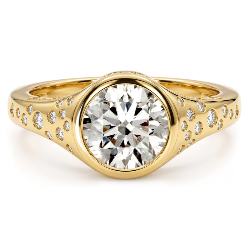 

Italo Golden Waterfall Bezel Set 2 Carat Round Cut Engagement Ring For Women, White