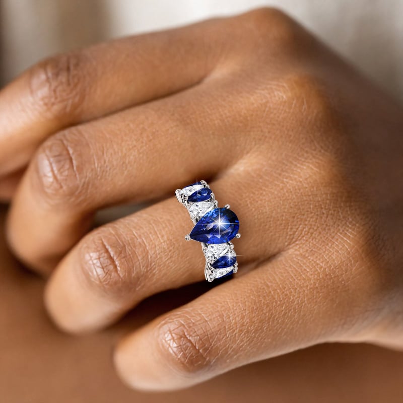 Italo Eternity Blue Sapphire Pear Cut Engagement Ring For Women