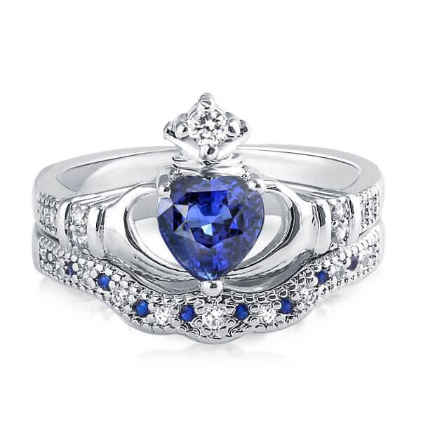 

Italo Claddagh Created Sapphire Bridal Set, White