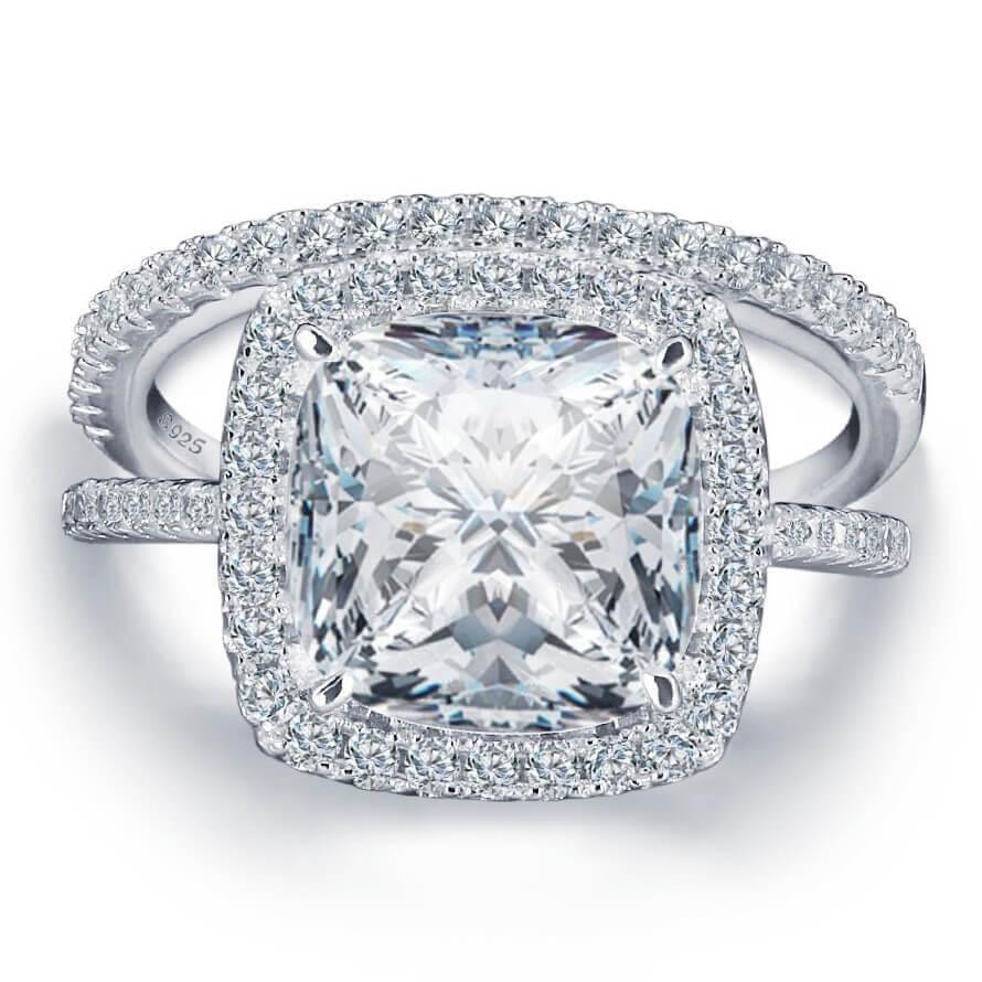 Italo Halo Cushion Cut Engagement Ring Silver Bridal Set, White