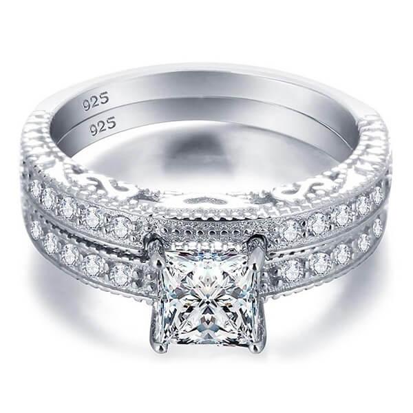 

Italo Vintage Art Deco Created White Sapphire Bridal Set