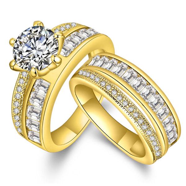 

Italo Triple Row Golden Created White Sapphire Bridal Set