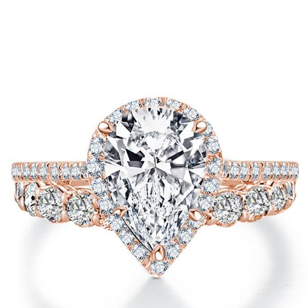 

Italo Rose Gold Halo Pear Created White Sapphire Bridal Set