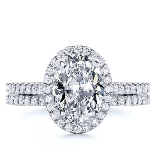 Italo Classic Halo Oval Created White Sapphire Bridal Set