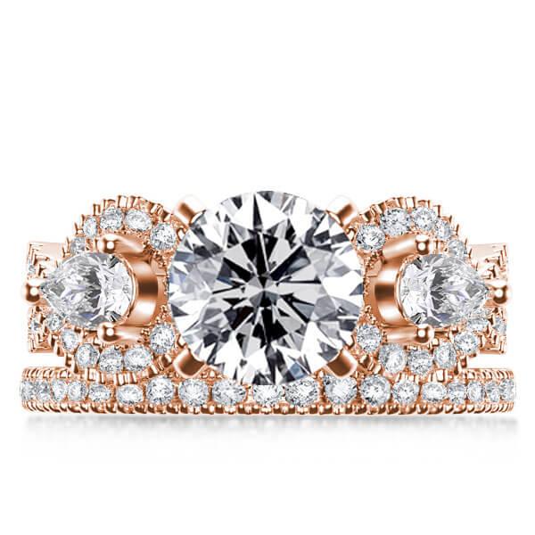 

Rose Gold Three Stone Twist Bridal Set, White
