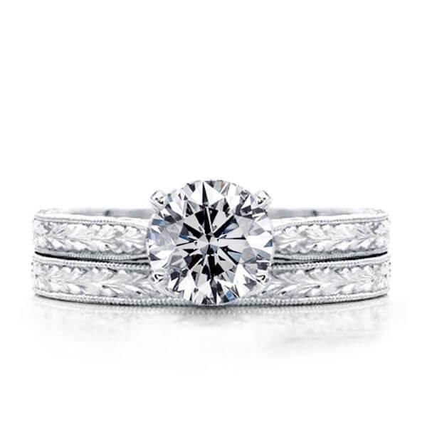 

Italo Milgrain Solitaire Created White Sapphire Bridal Set