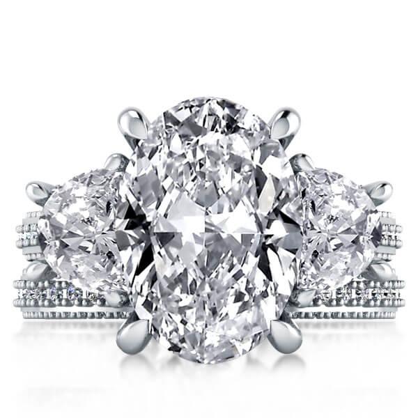 

Three Stone Milgrain Crescent Design Bridal Set, White