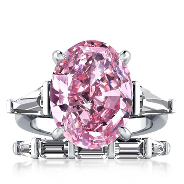 

Italo Three Stone Oval Created Pink Sapphire Bridal Set, White