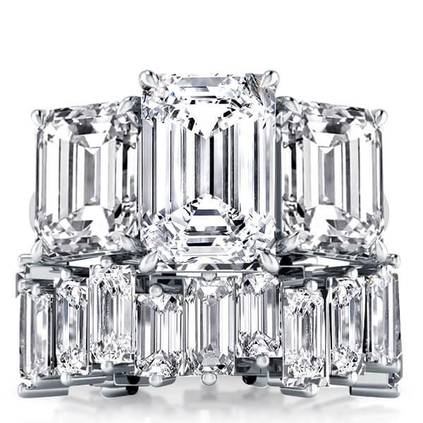 

Solitaire Eternity Three Stone Ladder Design Band Bridal Set, White