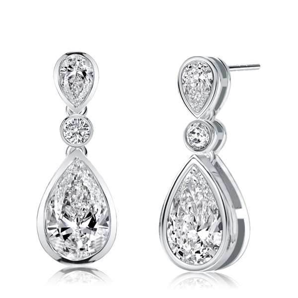 

Bezel Setting Pear Cut Drop Earrings For Women, White