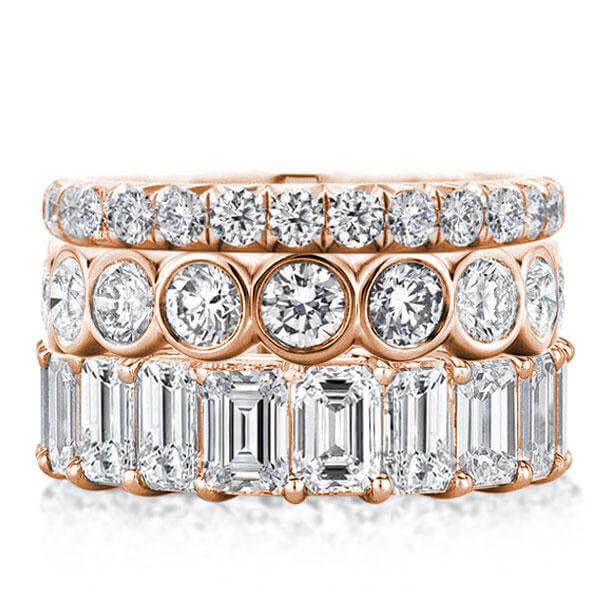 

Rose Gold Triple Row Eternity Stackable Band Set, White