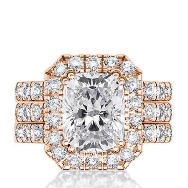 

Classic Halo Rose Gold 3PC Wedding Set, White