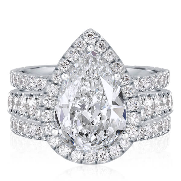 

Italo Halo Pear Cut Engagement Rings Sets In Sterling Silver, White