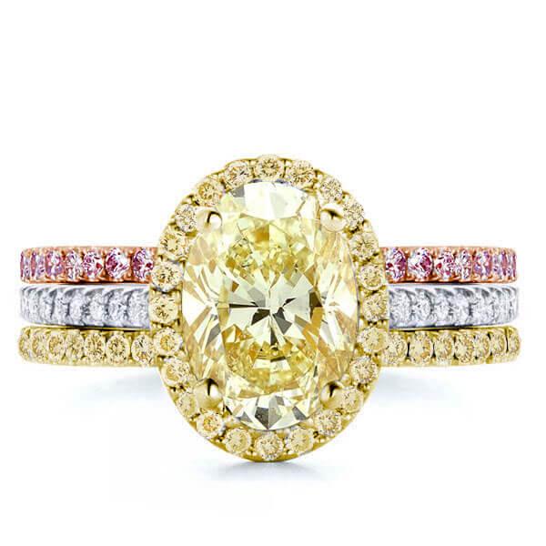 

Fancy Two Tone Halo Oval Cut Yellow Topaz Wedding Set, White