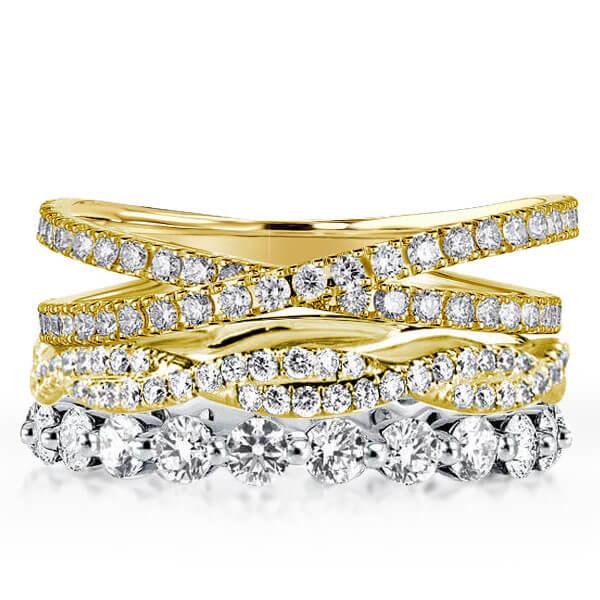 

Two Tone Twist Cross Stackable Band Set (4.30 CT. TW.), White