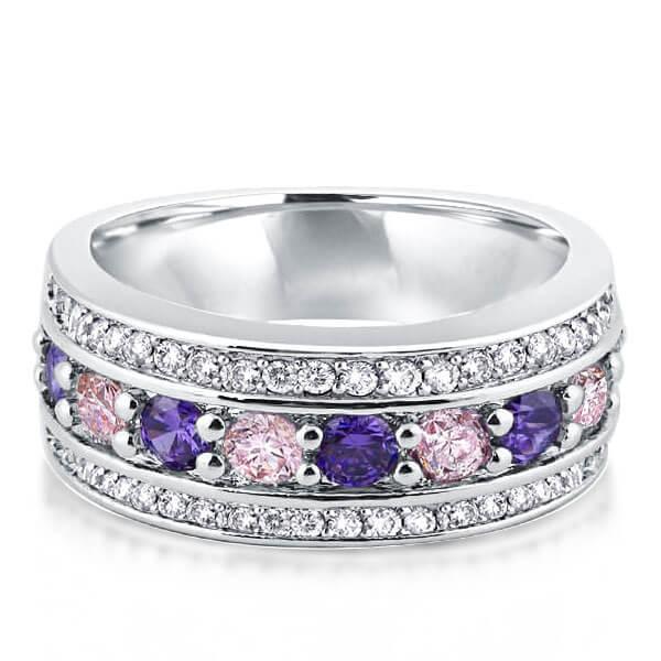 

Italo Created Pink Sapphire & Amethyst Wedding Band, White