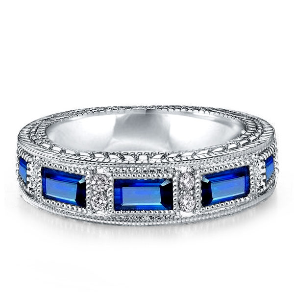 

Italo Baguette Created Sapphire Wedding Band, White