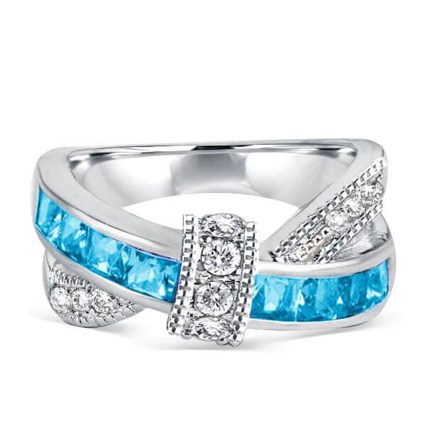 

Italo Knot Created Aquamarine Wedding Band, White