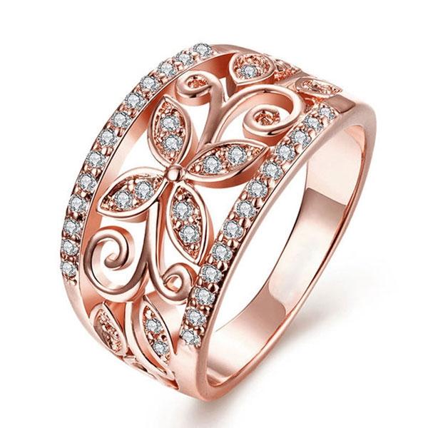 

Rose Gold Flower Design Wedding Band (0.15 CT. TW.), White
