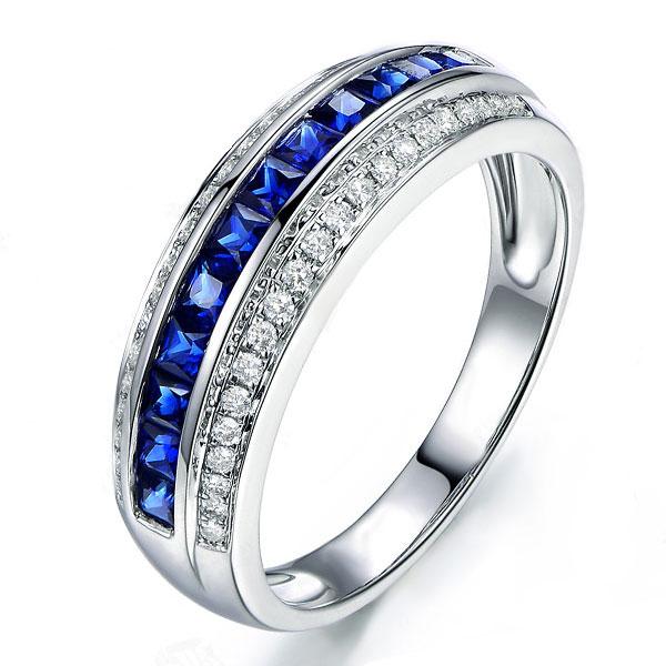 

Italo Triple Row Created Sapphire Wedding Band, White