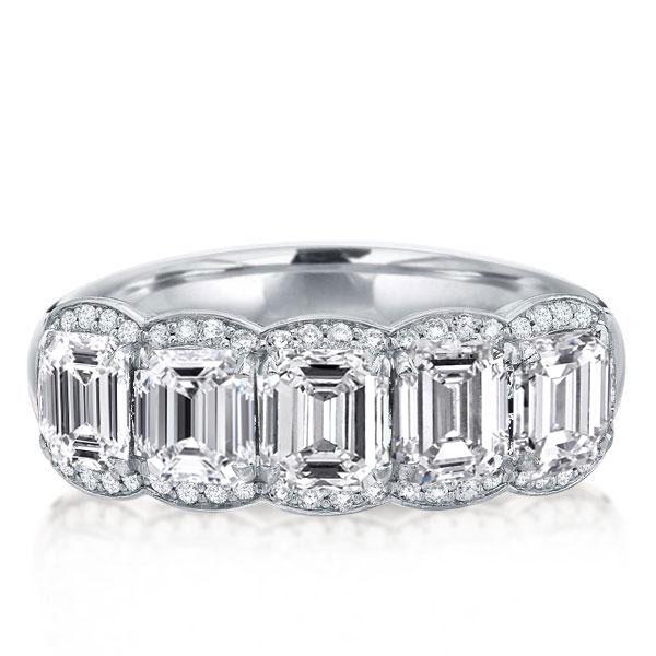 Italo Halo Emerald Created White Sapphire Wedding Band