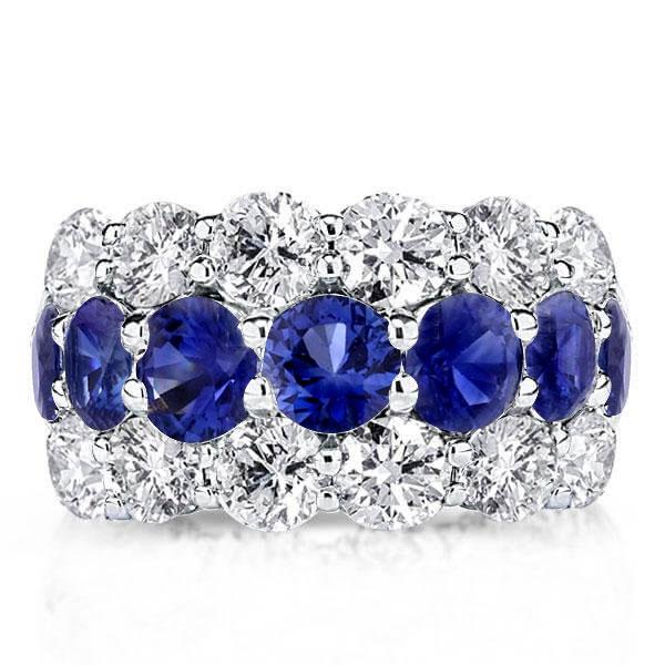 

Triple Row Eternity Round Created Sapphire Wedding Band, White