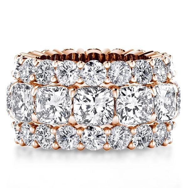 

Rose Gold Triple Row Eternity Cushion Wedding Band, White