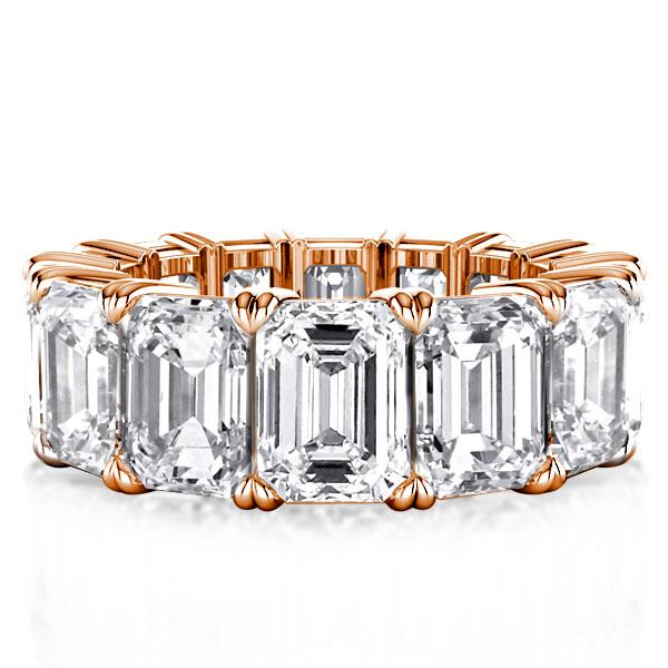 

Rose Gold Eternity Double Prong Emerald Wedding Band, White